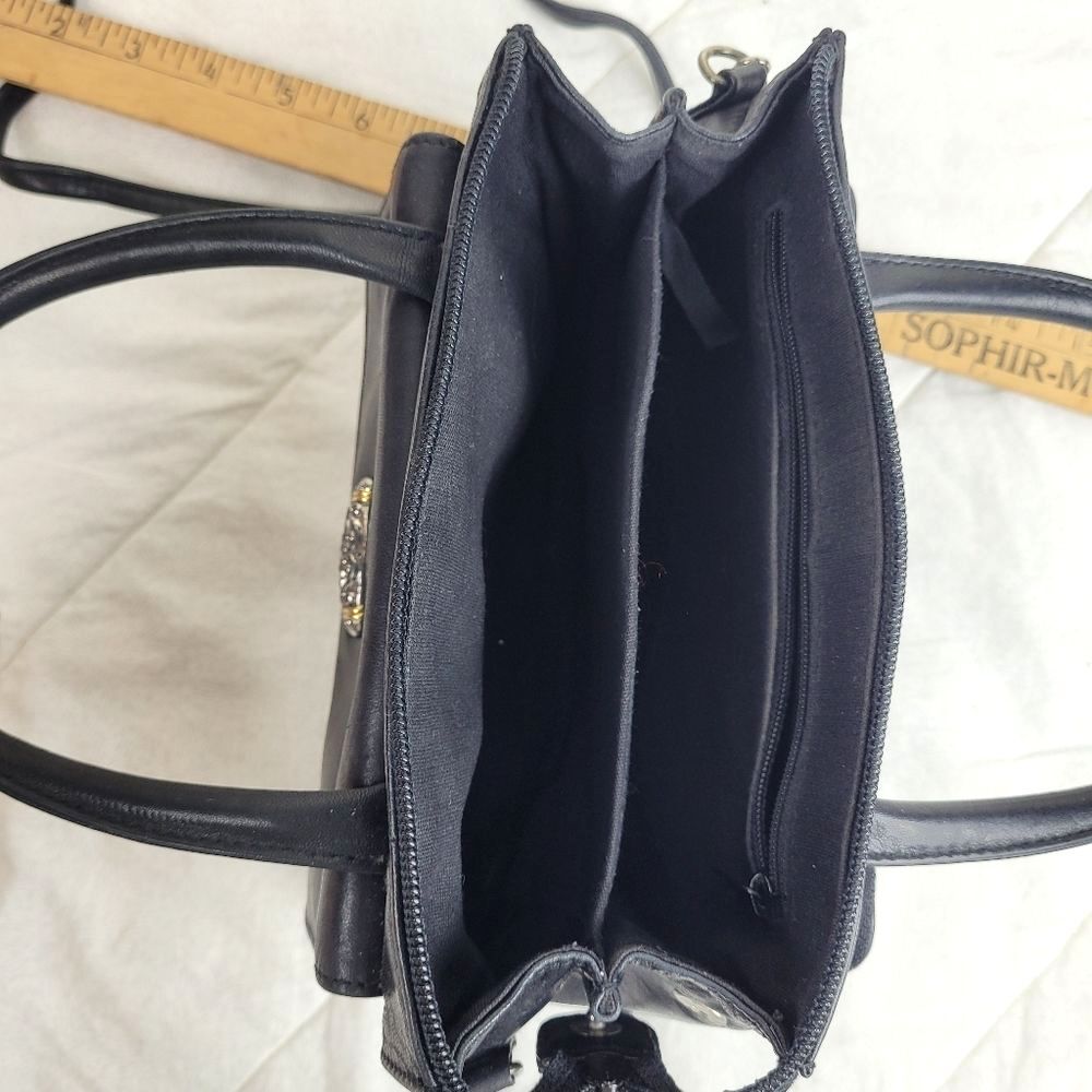 Small Black Leather Cross Body Compact purse handles long strap office classic - Picture 9 of 13